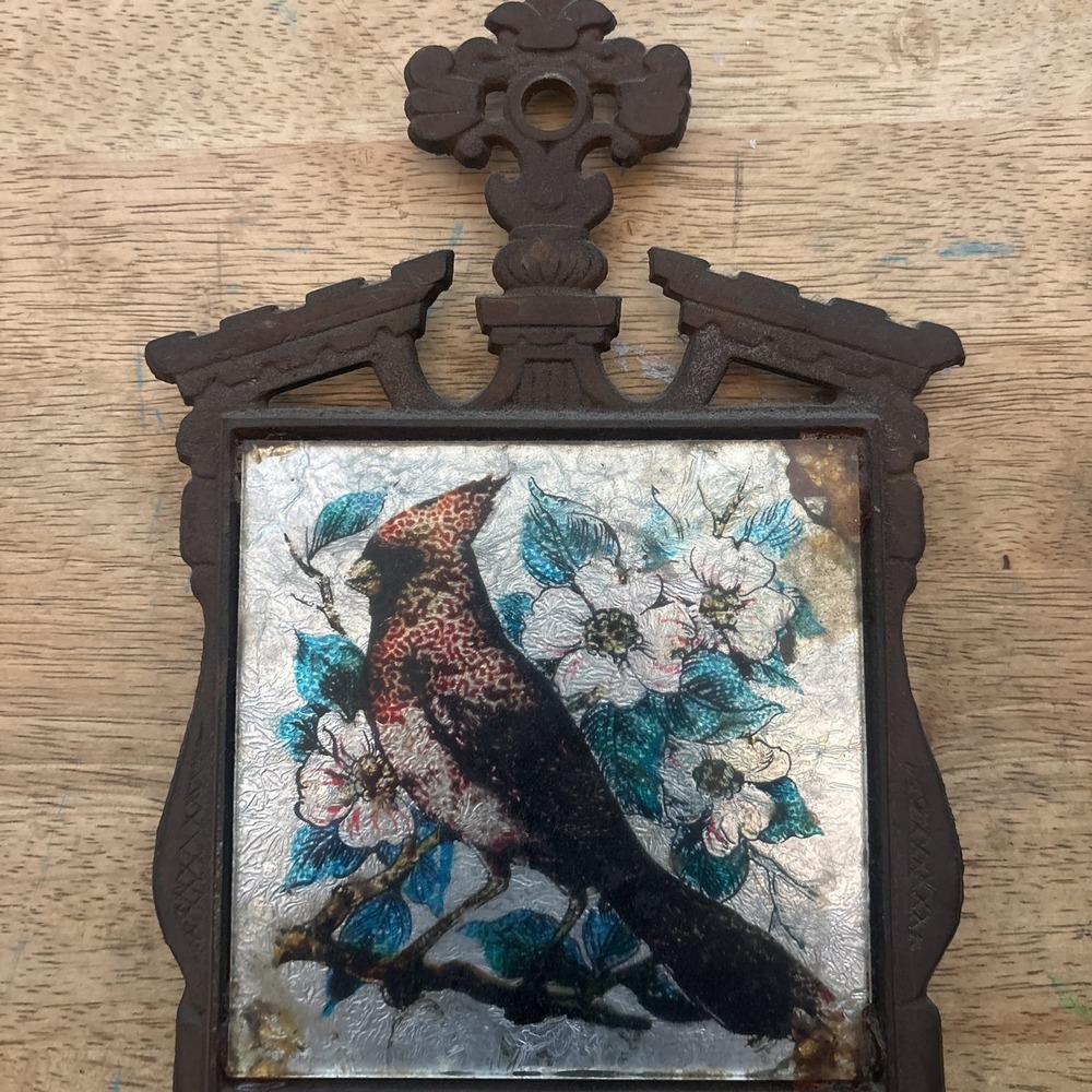 Vintage Decorative Cardinal Bird Plaque with Floral Design